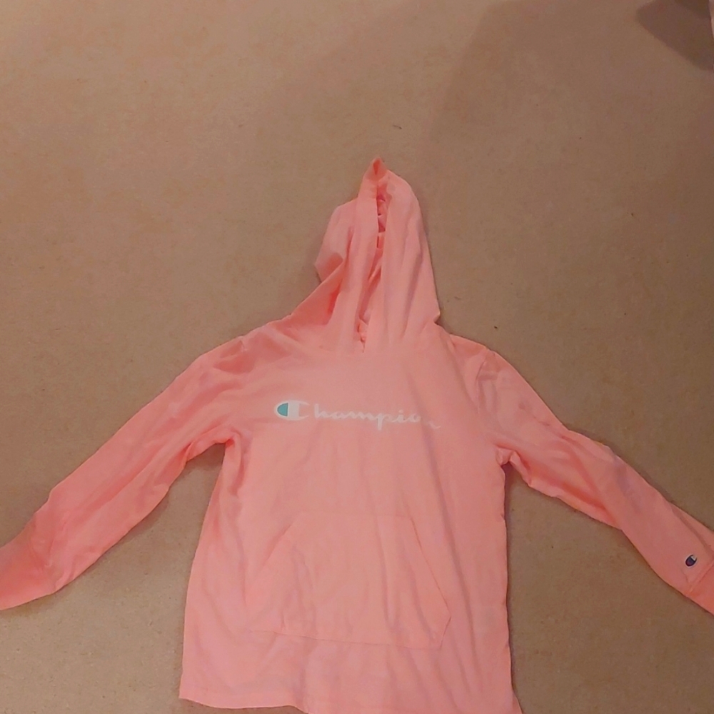 The brand is champion the size is a large pink and white